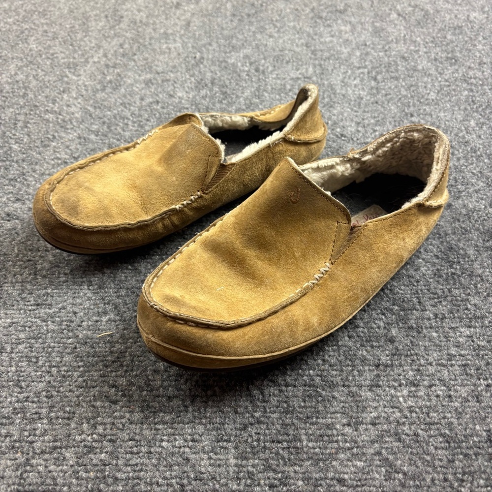 OLUKAI Women’s Tan Leather Nohea Slipper soft shearling slipper size: 7
